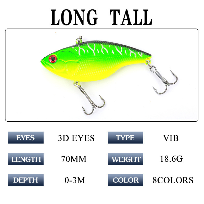 Wokotip 7cm 18g Hard Fishing Lure VIB Rattlin Hook 3D Eyes Fishing Sinking Vibra Rattlin Hooktion Lures Crank Baits T191016