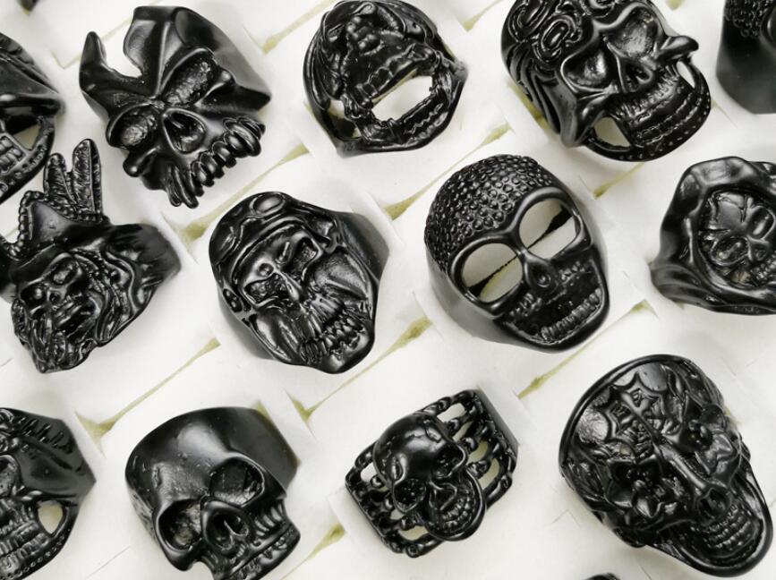 New fashion Mixed style Mixed size Gothic Skull Rings Men's Black Skull Ring Punk Rings For Men s Fashion Jewelry in Bulk
