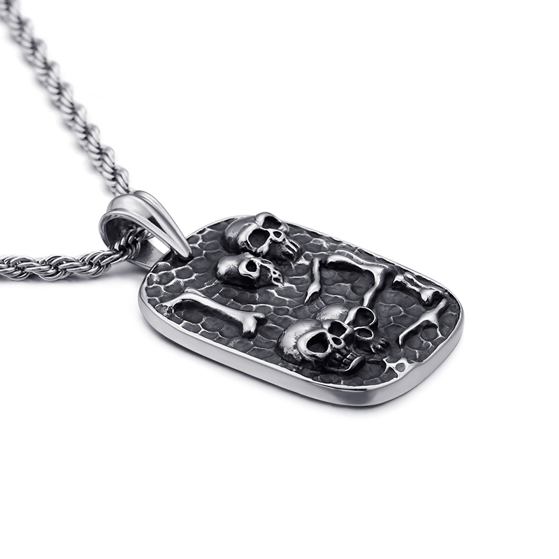 Casting Dog Tag Pendants Necklace Cool Men Military Card Skeleton Pattern 316L Stainless Steel New Fashion Jewelry