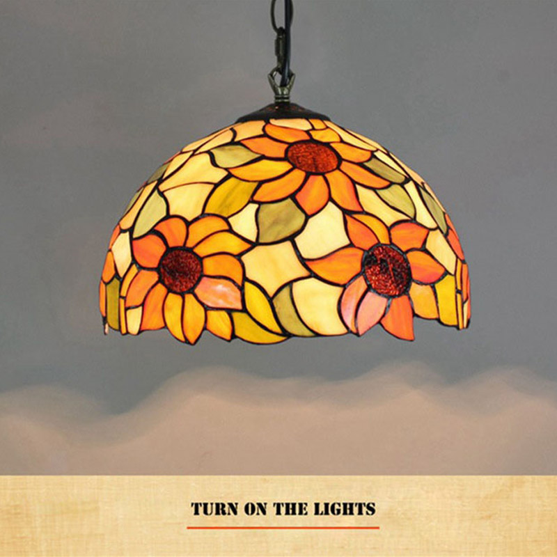 European creative sun flower glass chandelier Tiffany stained glass bar club pastoral retro restaurant art chandelier lamps TF021