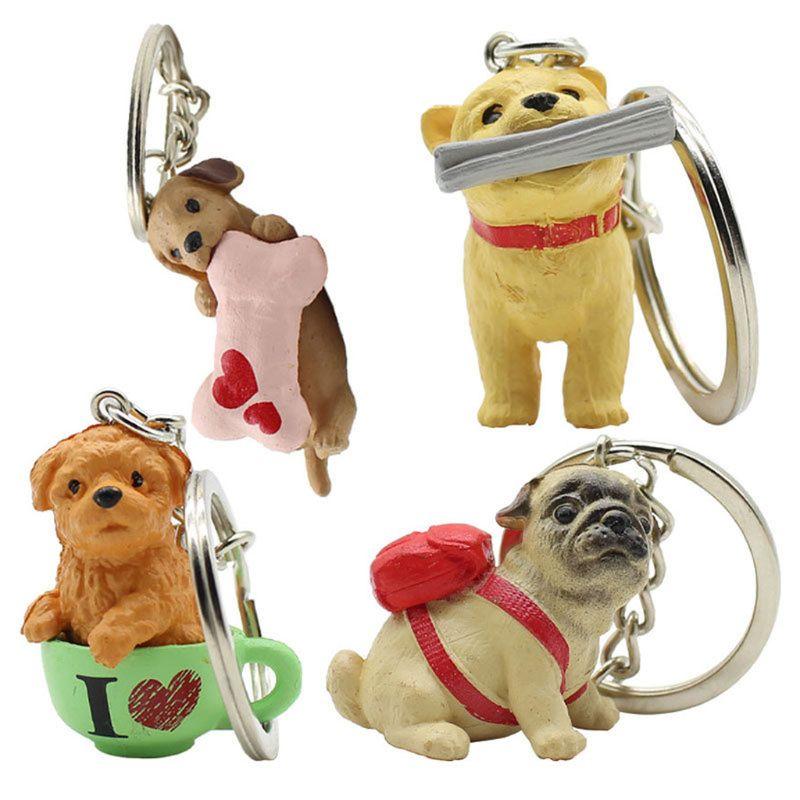 4pcs/lot 3d Pet Dog Lovers Animal Keyring Dog Bag Charms Keychains Fashion Jewelry New Key Ring Chain Key Holder