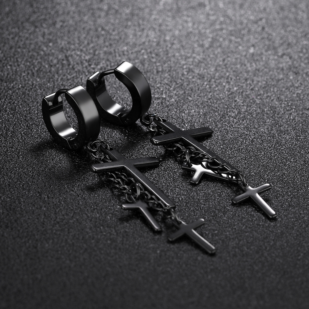 Cool Men Charm Cross Hoop Earrings Jewelry Gold Plated 316L Stainless Steel Ear Bone Nail Earrings