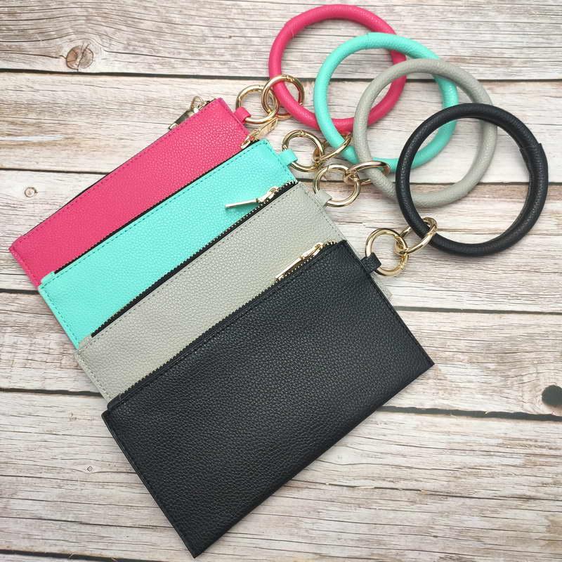 Personalized Pu Leather Phone Wallet Wristlet Bangle Key Chain Leopard O Ring Clutch Wrist Sunflower Purse Bag Christmas Gifts Keychain