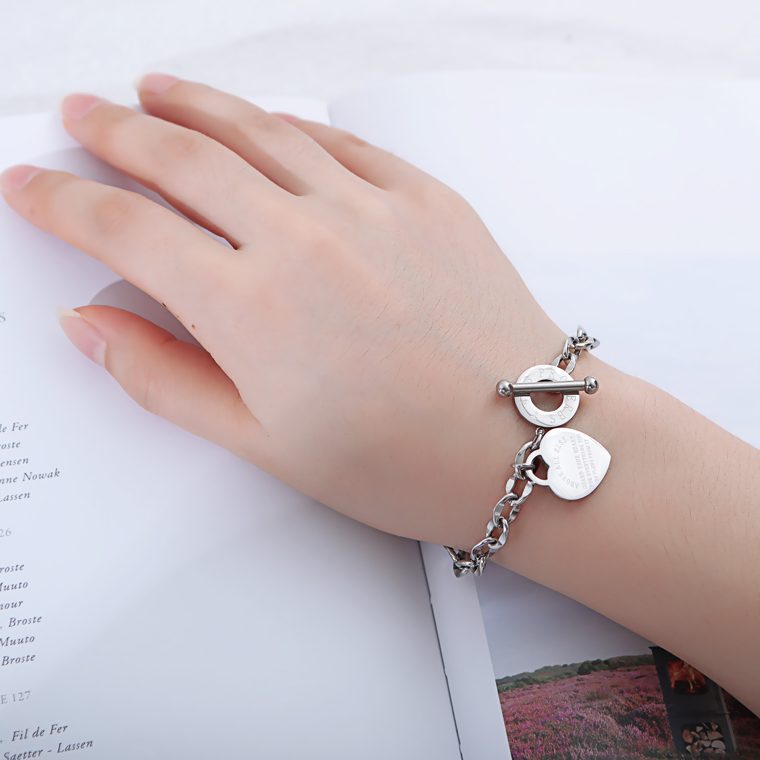 Design Jewelry Women Rose Bracelet Bangles Stainless Steel Gold Love Heart Bracelets For Birthday Gift