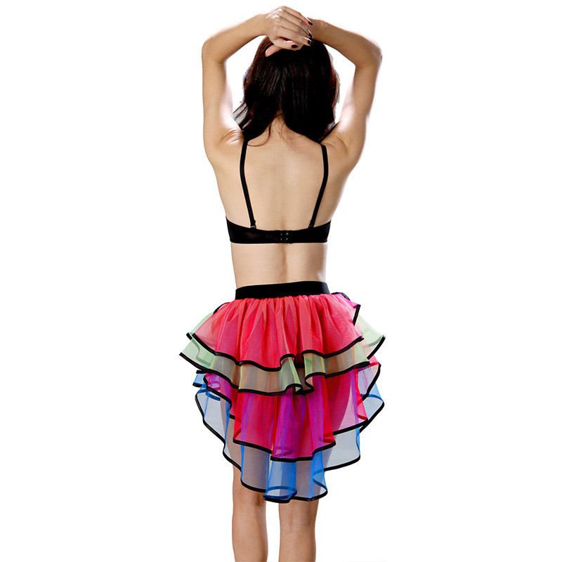 Club Party Queen Mini Tutu Skirt Women Rainbow Mesh Petticoat School Gril Dance Show Ruffles Jupe Irregular Pleated Femme Falda