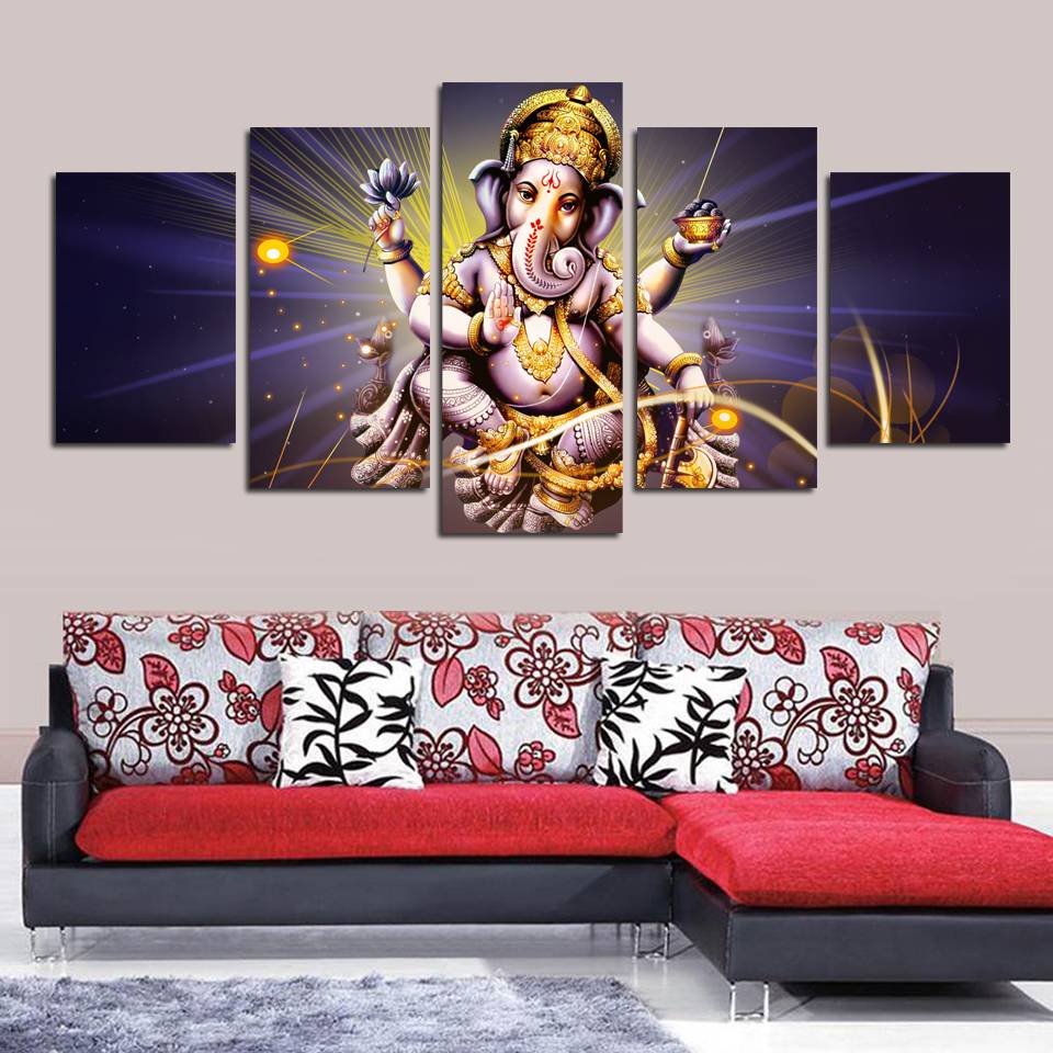 Canvas Pictures Wall Art HD Prints 5 Pieces Ganesha Paintings Modular Living Room Elephant Head God Poster Home Decor No Frame