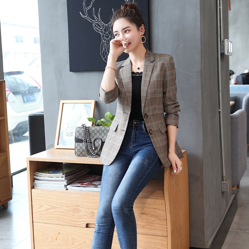 Fashion Autumn Winter Women Blazers Jackets Vintage Long Sleeve Plaid Female suit Single-breasted Blazer Pockets Feminino, Khaki
Fashion Autumn Winter Women Blazers Jackets Vintage Long Sleeve Plaid Female suit Single-breasted Blazer Pockets Feminino, Khaki