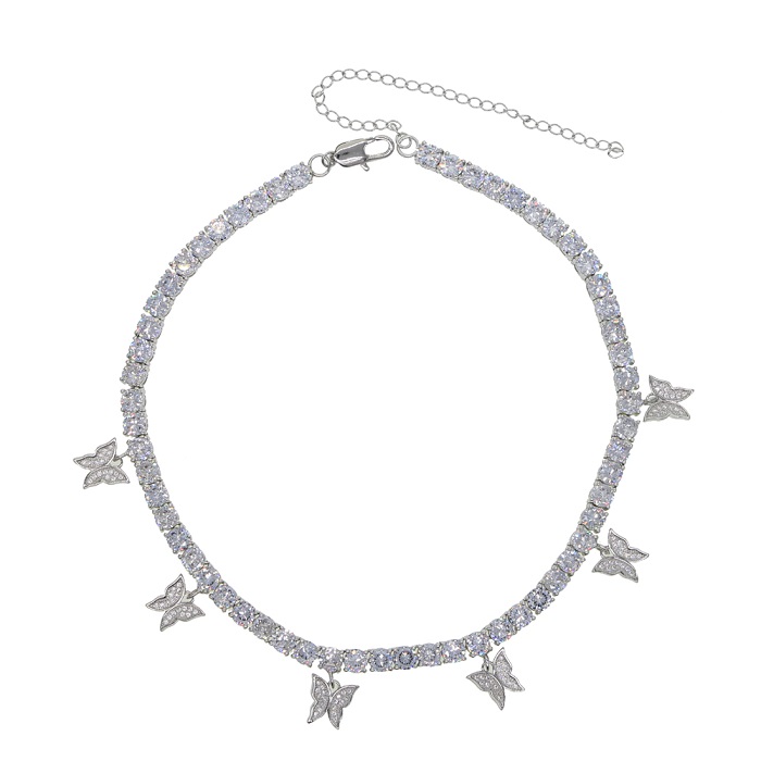 iced out bling hip hop women jewelry Heart arrow cz tennis chain with cz butterfly charm 32+10cm choker necklaces