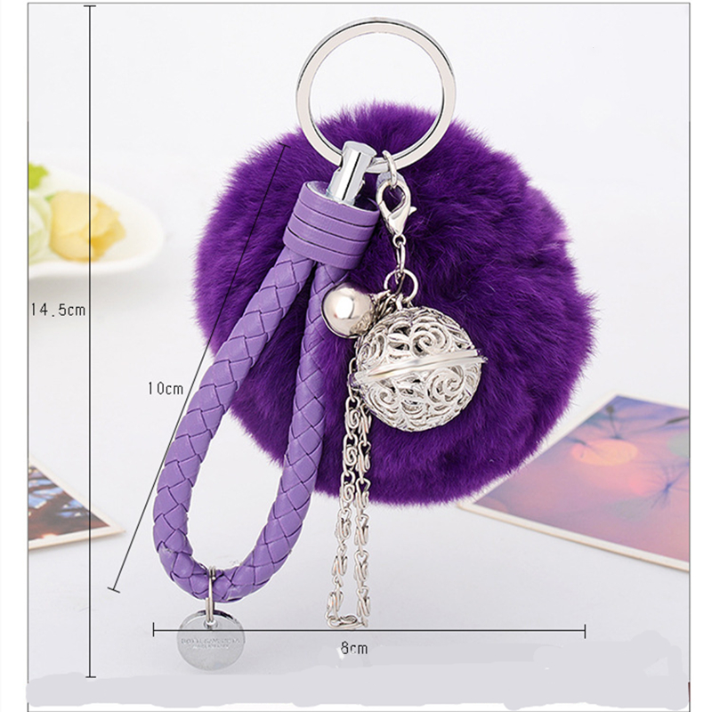 Bell Design Key Chains Fur Ball Key Ring Keychain for Car Keys Girls Women Lady Fashion Bag Charms Jewelry Accessories Trinket Keyrings Gift