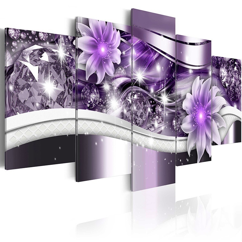 5 Pcs Picture Home Decoracion Canvas Wall Oil Painting Flower Pictures for Living Room Abstract Modern Lilies Paintings (No Frames)