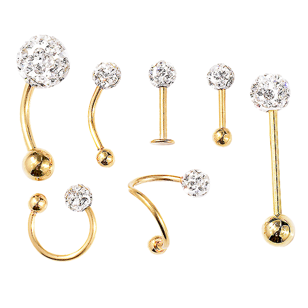 7pcs Stainless Steel Eyebrow Ear Lip Ring Studs, Navel Belly Ring Piercing Jewelry Kit 16G