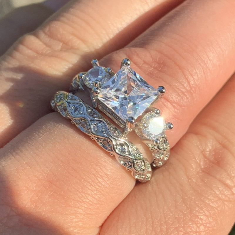 2020 New Arrival Top Selling Luxury Jewelry 925 Sterling Silver Princess Cut White Topaz CZ Diamond Gemstones Couple Rings Women Bridal Ring