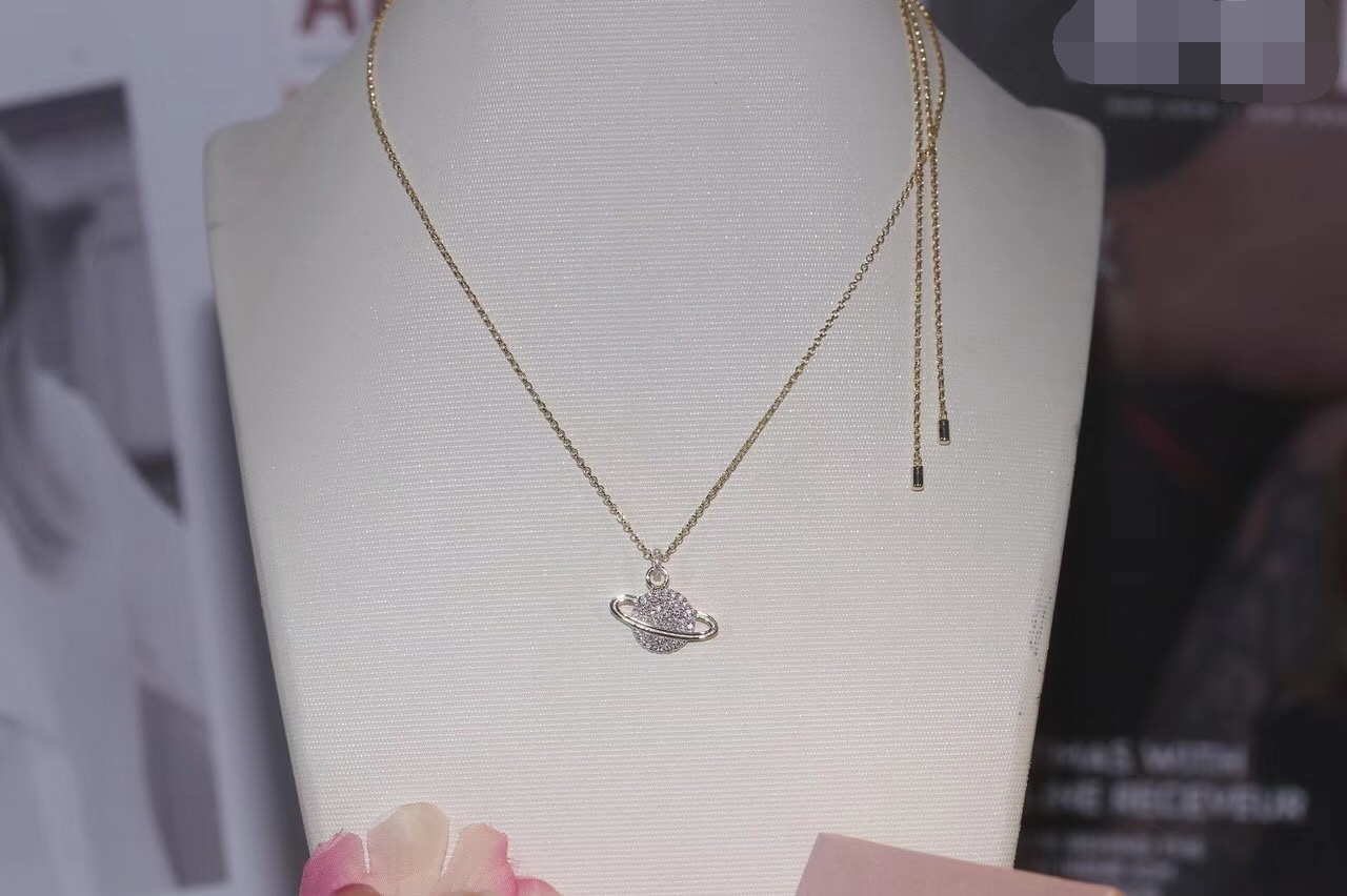 Fashion- The Dark Moon 925 Sterling Silver Necklace Galaxy Planet Cubic Zircon Pendant Necklace Chain Luminous Jewelry Women Gifts