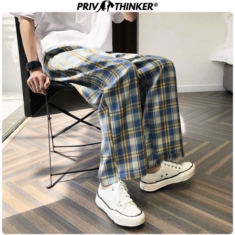 Harajuku Men's Plaid Pants 2020 Korean Men Casual Straight Pants Women Wear Fashion Straight