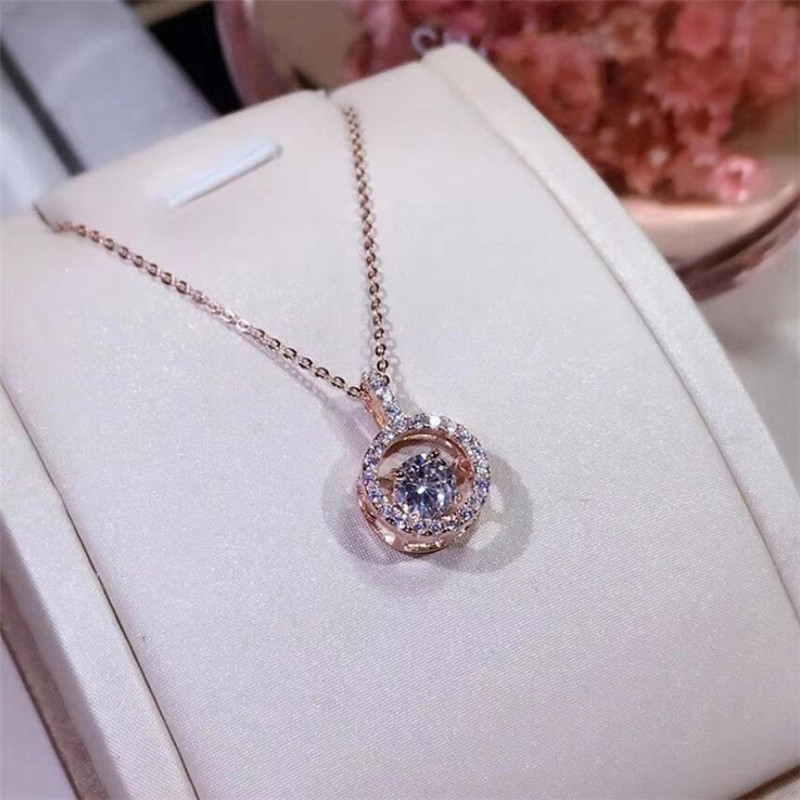 Sterg Sier & Rose Gold Clavicle Necklace with White Topaz CZ Dia Dancing Pendant for Women - Gift Box Included