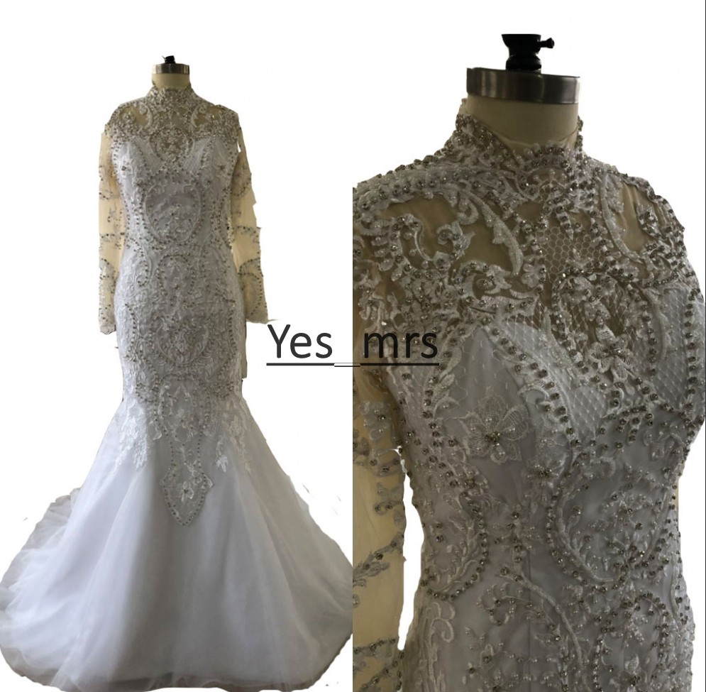 New Luxury robe de marriage Long Sleeves Mermaid Wedding Dresses High Neck Lace Applique Crystal Saudi Arabic Bridal Gowns Court Train, Ivory
New Luxury robe de marriage Long Sleeves Mermaid Wedding Dresses High Neck Lace Applique Crystal Saudi Arabic Bridal Gowns Court Train, Ivory
