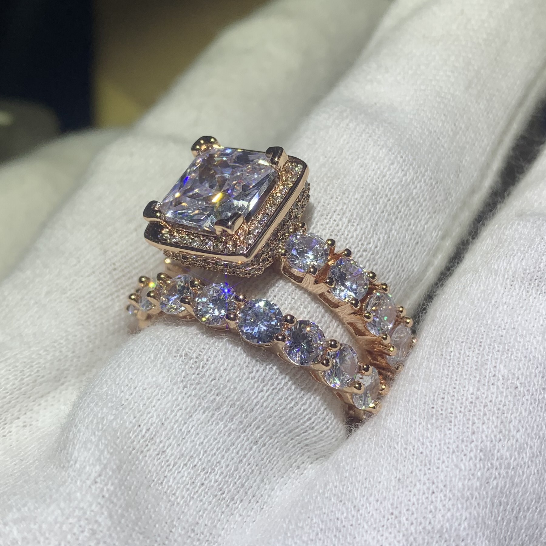 Choucong 2019 New Arrival Infinity Luxury jewelry 925 Sterling Silver&Rose Gold Fill Princess Cut White Topaz Wedding Band Ring for Women
