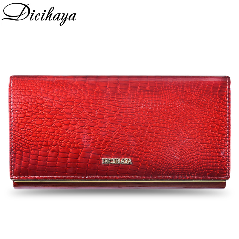 Dicihaya Genuine Leather Women Wallets Multifunction Purse Red Card Holder Long Wallet Clutch Bag Ladies Patent Leather Purse Y19052302