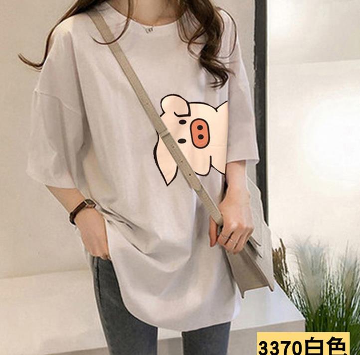 Women's tide 2019 spring and summer loose short-sleeved t-shirt female print wild bf Harajuku long section