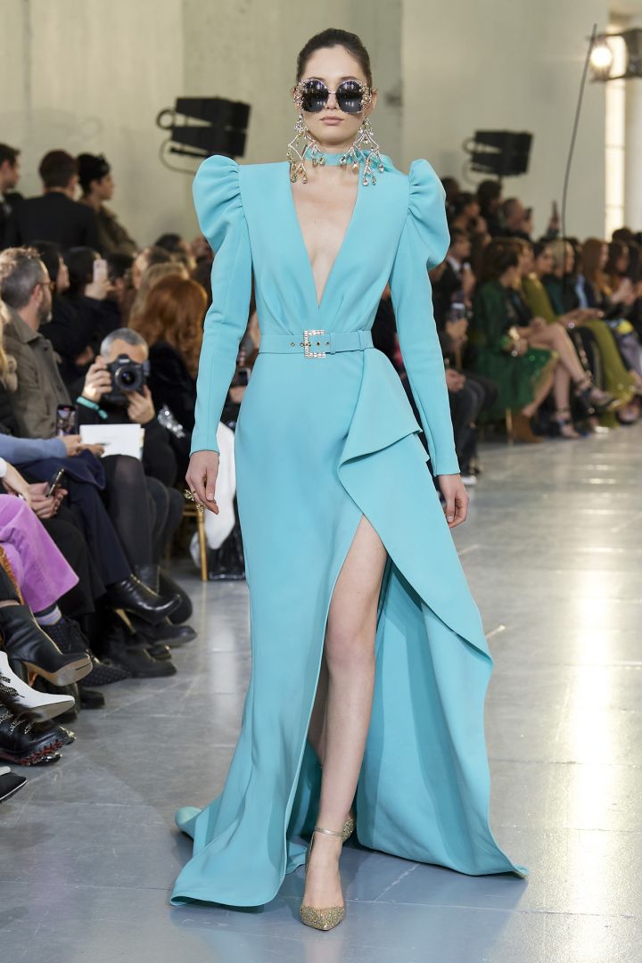 New Elie Saab Evening Gowns Long Sleeve Elegant V Neck Satin Side Split Formal Dress Party Women Prom Dress Party Wear