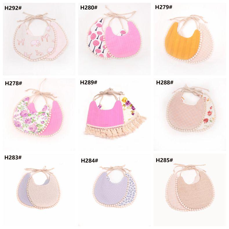 INS Cartoon ral Geometry Animal Print Infant Bandana Burp Cloths Baby Cotton Double Layer Tassel Bibs CCA11266 30pcs