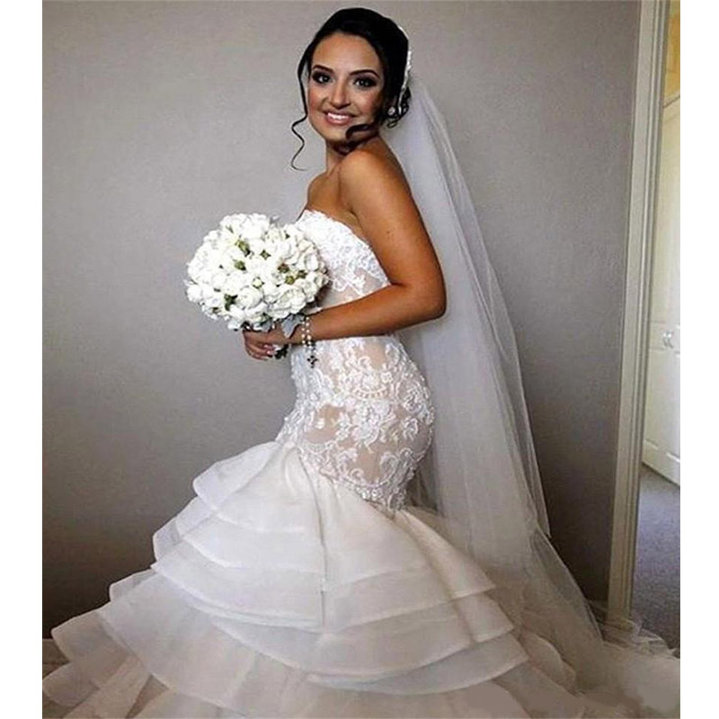 Charming Sweetheat Neck Mermaid Wedding Dresses Lace Button Back Organza Western Arabic Tulle Satin Plus Size Bridal Dresses Wedding Gowns