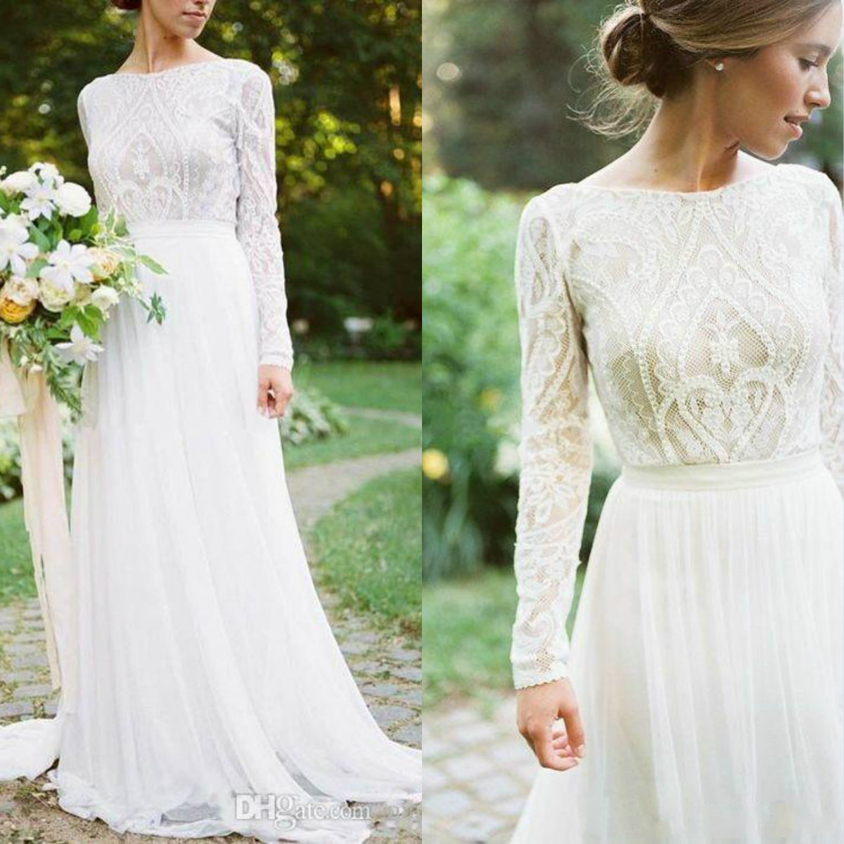 2019 Modest Bohemian Wedding Dresses Long Sleeves Jewel Neck A Line Lace Applique Chiffon Skirts Country Bridal Gowns Beach abiti da sposa, Red
2019 Modest Bohemian Wedding Dresses Long Sleeves Jewel Neck A Line Lace Applique Chiffon Skirts Country Bridal Gowns Beach abiti da sposa, Red