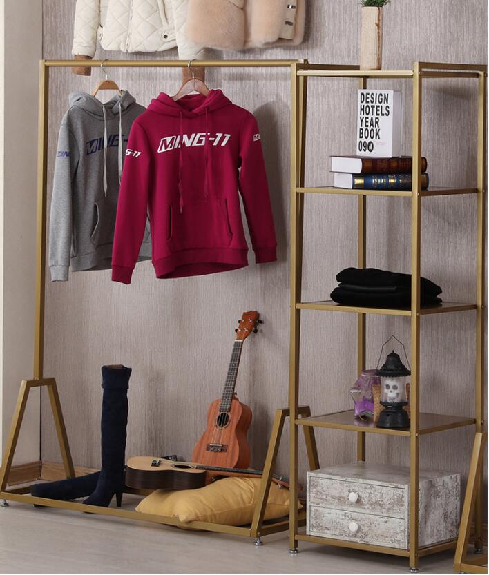 Clothing store display racks Bedroom Furniture gold floor type Clothes rack decoration of women's cloth shop shelf