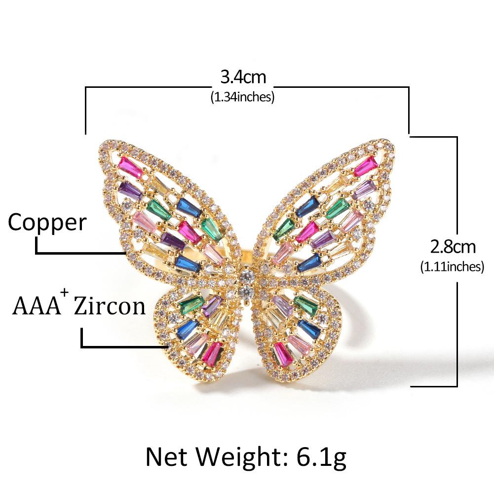 New in Butterfly Open Cuff Finger Rings Rose Gold Colorful Bling Cubic Zirconia Hollow Adjustable Index Ring Band for Girls Women Wolf Tide Jewelry Ge