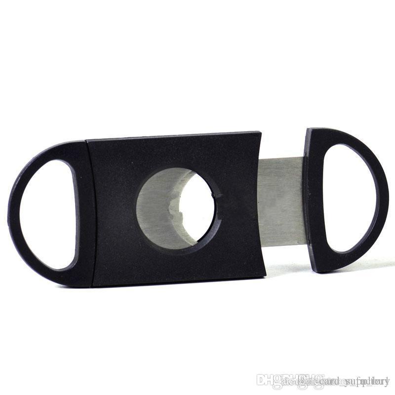 Pocket Plastic Stainless Steel Double Blades Cigars Guillotine Cigar Cutter Knife Scissors Tobacco Black New Smoking Tool1149614