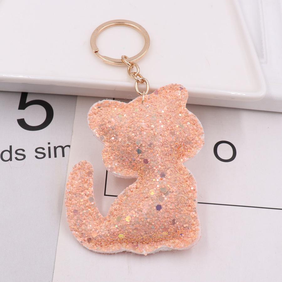 Fashion- Glitter Pu Leather Cat Key Ring Leather Radded Cotton Key Chains Bag Car Ornament Promotion Gifts Kids Toys Keychain