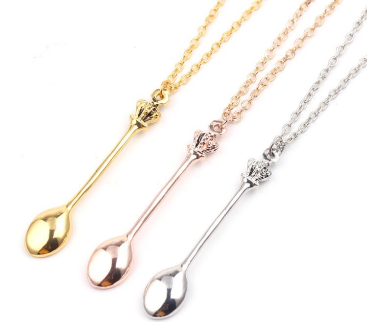 jewelry Chain gold silver crown mini necklace, spoon Pendant necklace