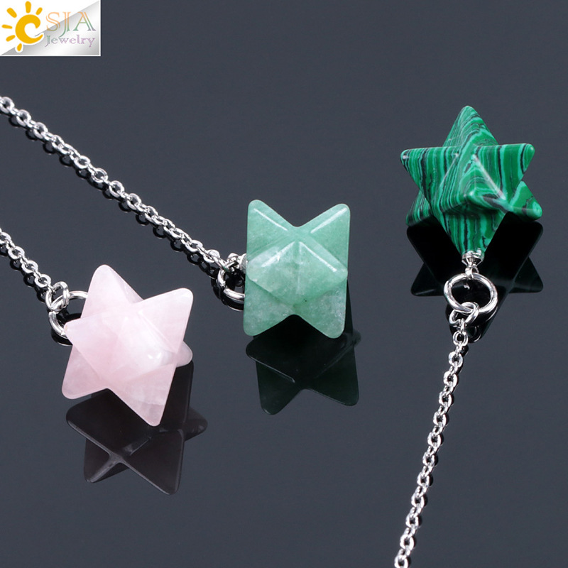 Natural Gem Stones Merkabah Pendulums for Dowsing Divination Wicca Chakra Reiki Pink Crystal Lapis Lazuli Onyx Pendant