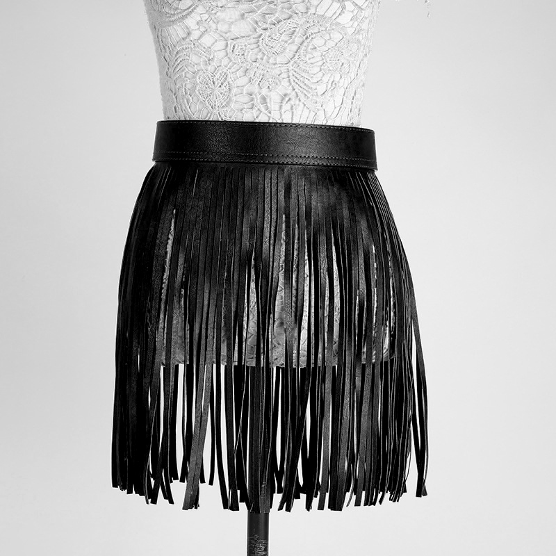 Black PU Two Piece Set Faux Leather Halter Hollow Out Backless Bra Crop Top Adjustable Long Tassel Skirt Clubwear 2 Pcs Outfits