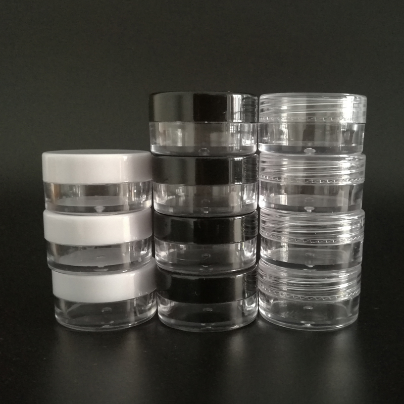 

3g Lip Balm Containers 3g 3ml Clear Round Cosmetic Pot Jars with Black/Clear/White Screw Cap Lids Small Tiny 3g Bottle