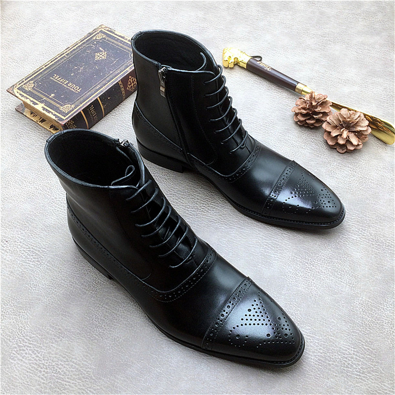 Hot Sale-nkle Boots Men Side Zipper High Quality Elegant Decent Mens Dress Boots Botte Homme