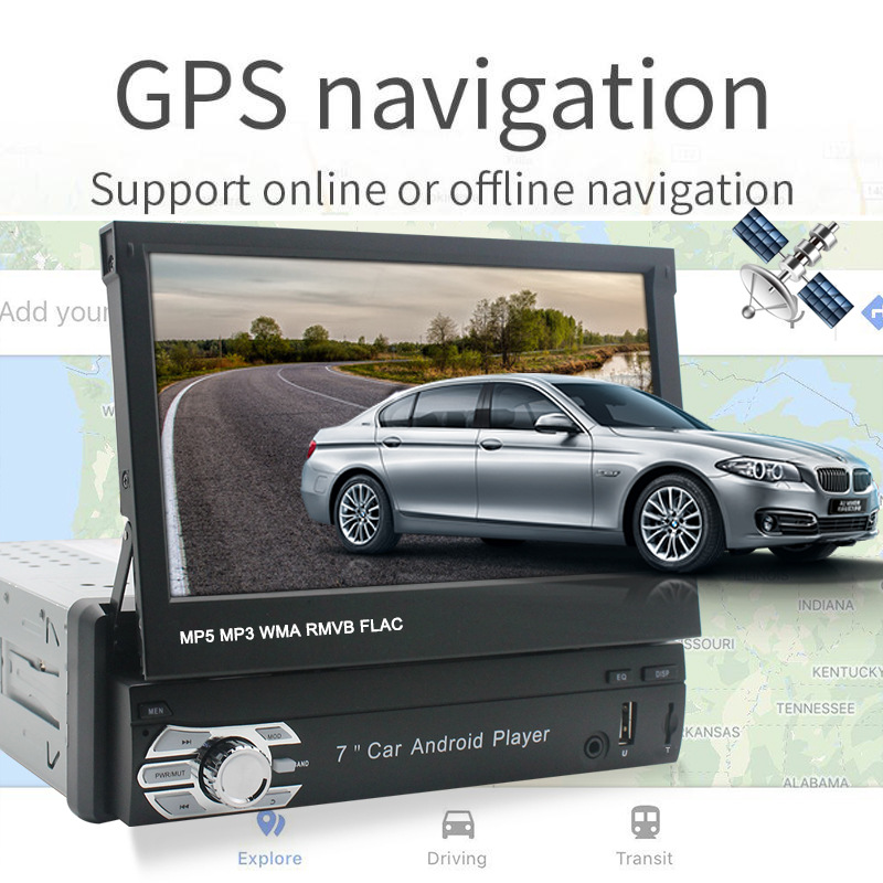 7 Inch 1 Din Telescopic Screen Car GPS Navigator Android 91 Radio Allinone Big Screen Navigation Palm Car Full Touch