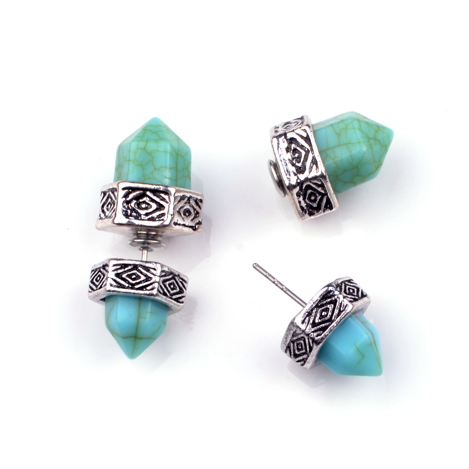 Turquoise double-sided earrings accessories men and women gold and silver stainless steel fashion glamour designer earrings