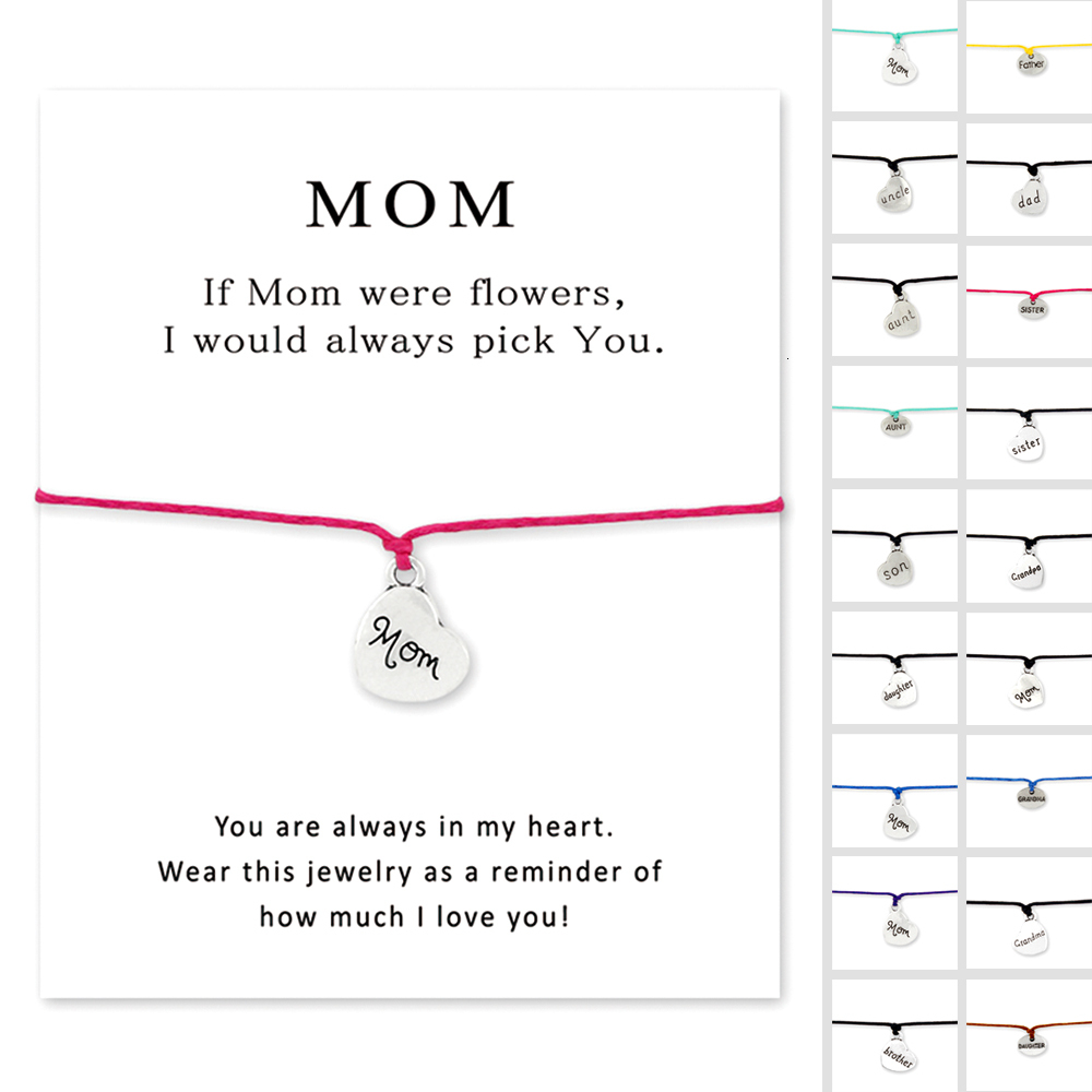 Mom Heart Card Bracelets Daughter Grandma Grandpa Sister Dad Father Brother Uncle Aunt Son Friends Charm Jewelry Women Gift
Mom Heart Card Bracelets Daughter Grandma Grandpa Sister Dad Father Brother Uncle Aunt Son Friends Charm Jewelry Women Gift