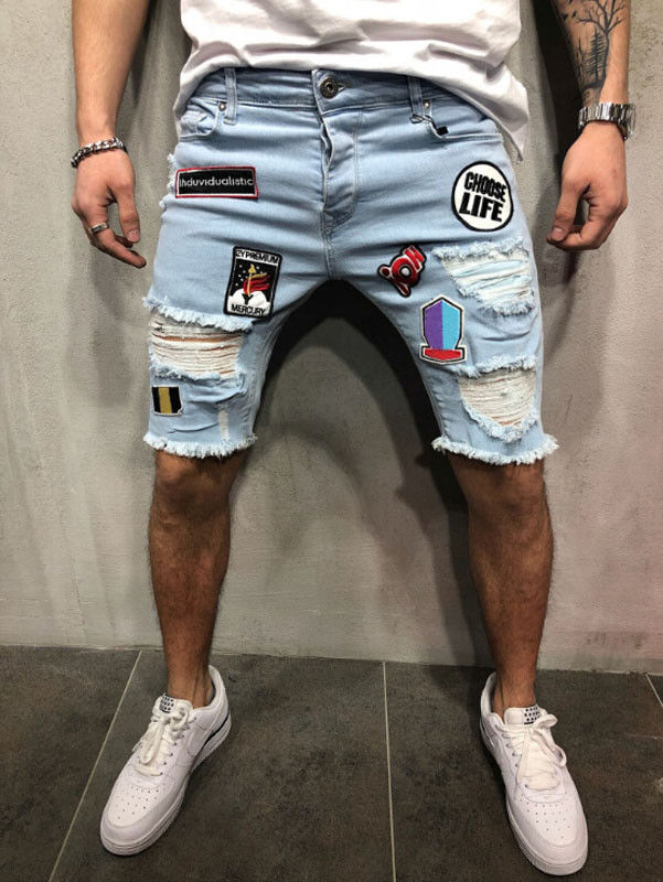 2018 Jeans Shorts Men Cool Street Clothes Mens Jeans Stretchy Ripped Skinny Biker Destroyed Taped Denim Shorts