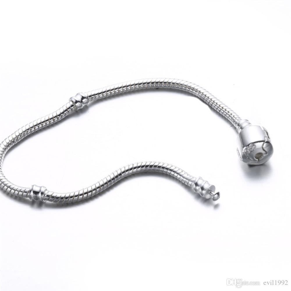 Classic Silver Plated Bracelets Women 3mm Snake Chain Charm Beads Bangle Bracelet Children Christmas Birthday Gifts B001