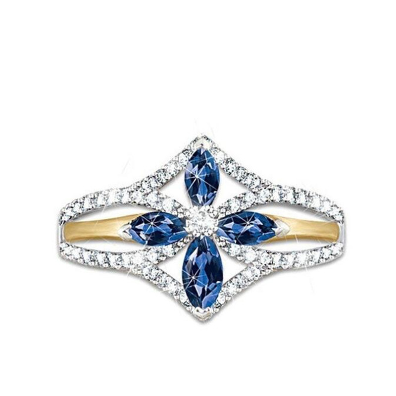 Hot Sale Ring for Women Vintage Fashion Jewelry 925 Sterling Silver Blue Sapphire Crystal Diamond Party Women Wedding Engagement Cross Ring