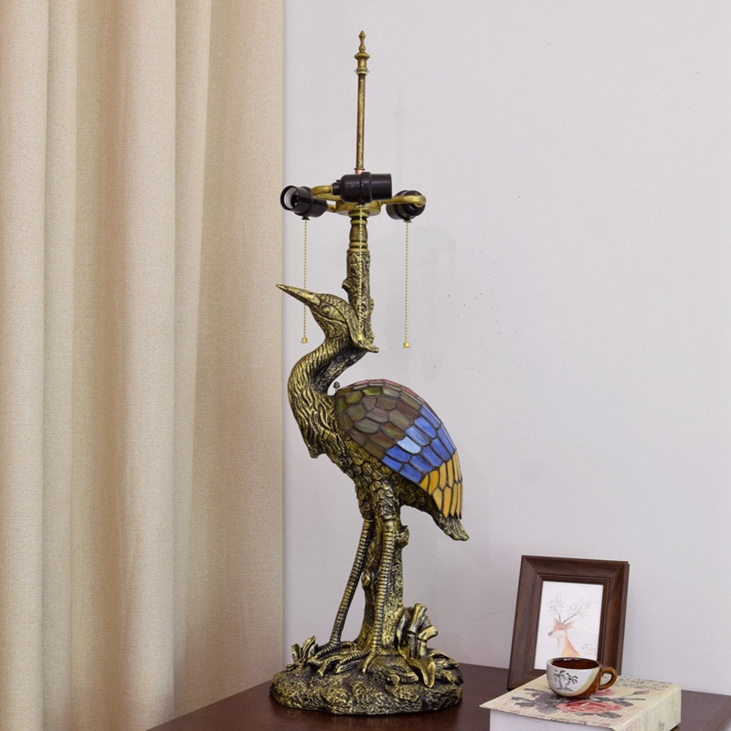 European Style Retro Crane Creative Bar Table Lamp Tiffany Stained Glass Livingroom Diningroom Hotel Art Dragonfly Decorative Lamps TF087