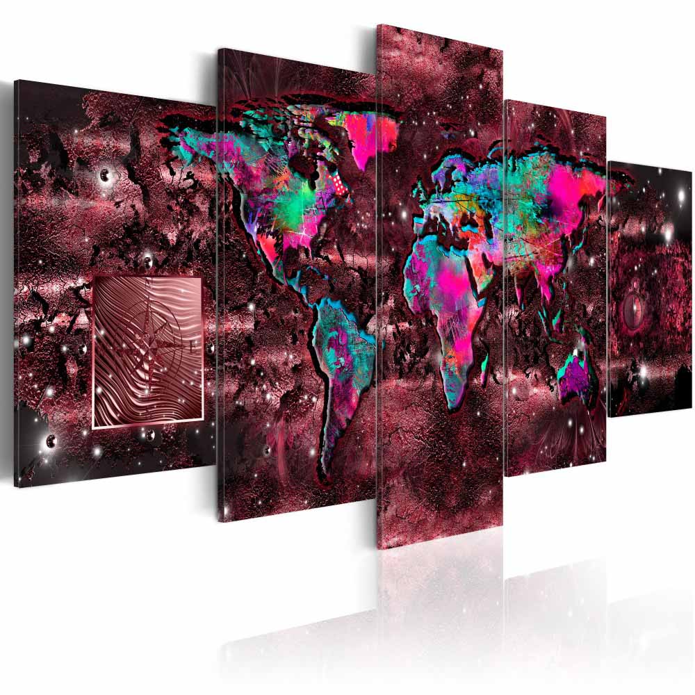Fashion Wall Art Canvas Painting 5 Pieces Watercolor Retro Metal Map Modern Home Decoration,Choose Color And Size No Frame