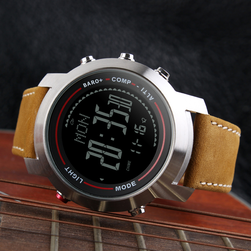 Men's Fashion Leather Band Multi-function 5atm Stainless Steel Dial Mountaineer Sports Watch Altimeter Barometer Thermometer Y19052004