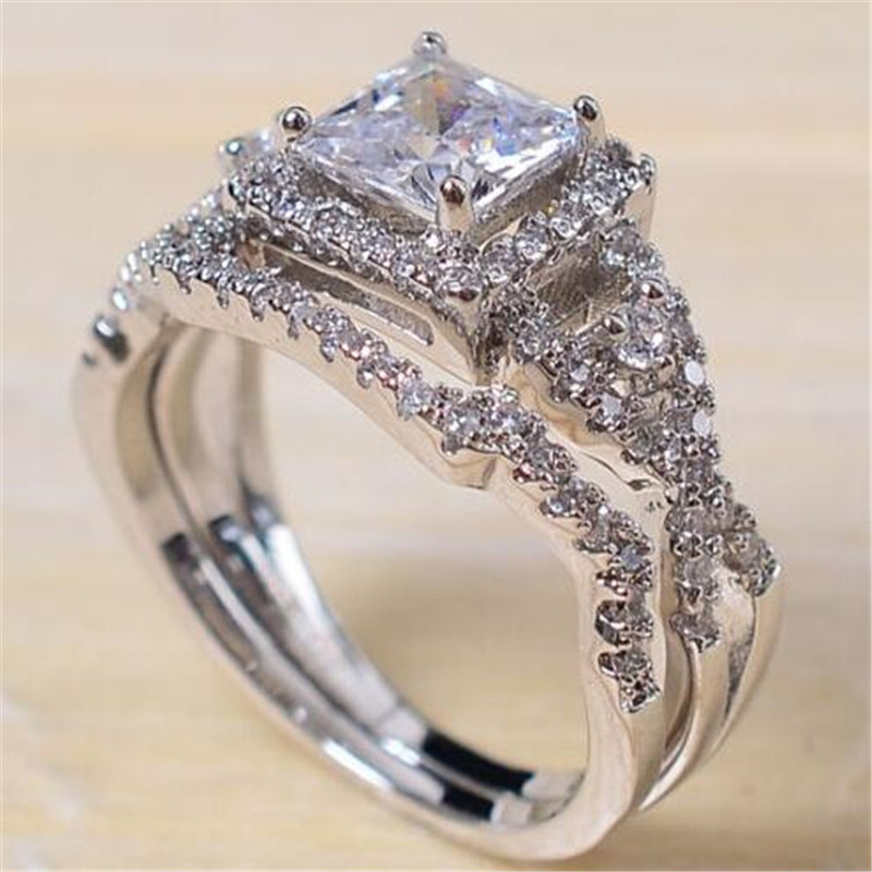 Victoria Wieck Luxury Jewelry Couple Rings 925 Sterling Silver Princess Cut White Topaz CZ Diamond Gemstones Party Women Wedding Bridal Ring