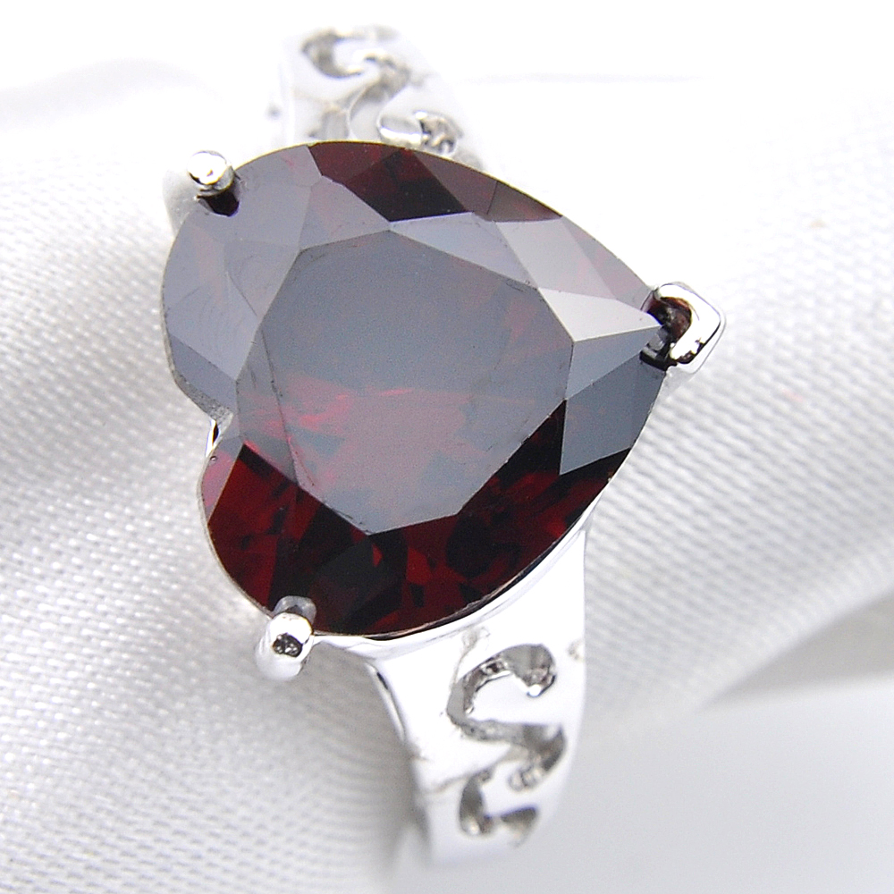 5 Pcs Lot Mother's Gift Classic Cut Heart shaped Red Garnet Rings 925 Sterling Silver Plated For Women Zircon Rings Jewelry