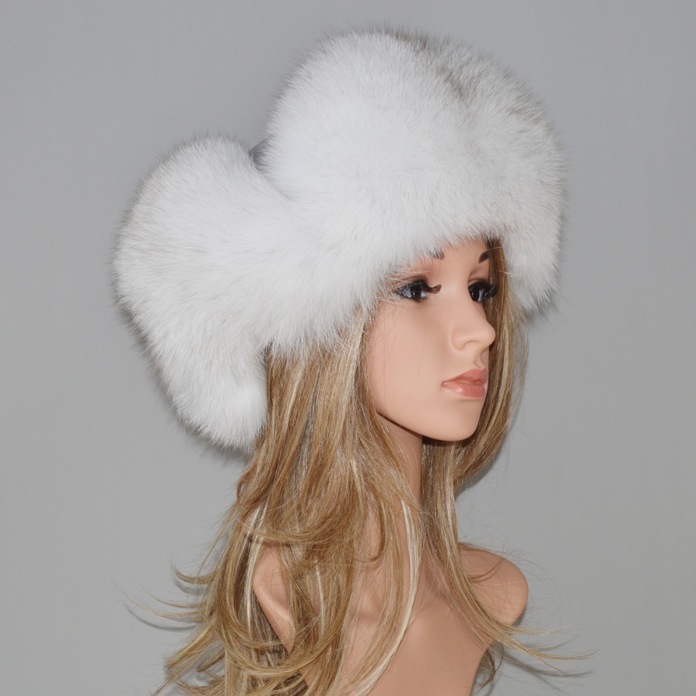 New Style Winter Genuine Real Fox Fur Hat Women 100% Natural Real Fox Fur Cap 2018 Quality Warm Russia Real Fox Fur Bomber Caps D19011503