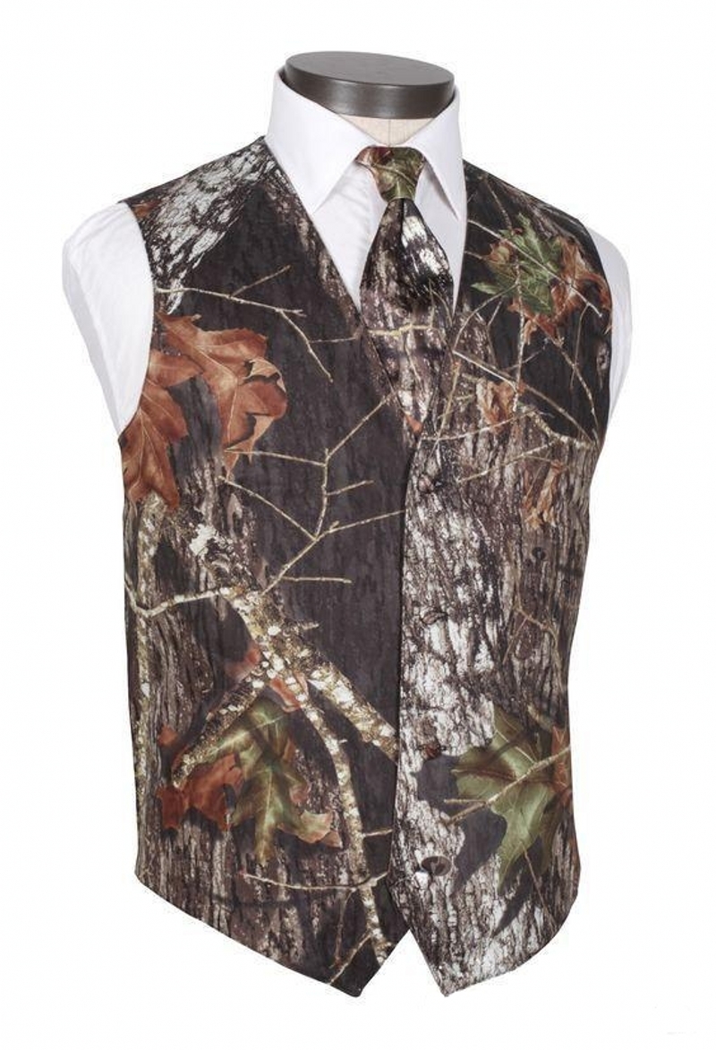 Custom Made Modest Camo Groom Vests Rustic Wedding Vest Tree Trunk Leaves Spring Camouflage Slim Fit Men's Vests 2 Piece Set (Vest+Tie)