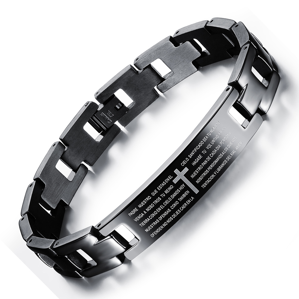 Religious Jewelry Men Cross Bible Verse Cuff Bangle Bracelet Stainless Steel Bracelets New Men Accessories English / Spanish / Simple